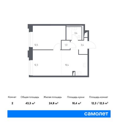 Продажа 2-комнатной квартиры 43,3 м², 3/14 этаж