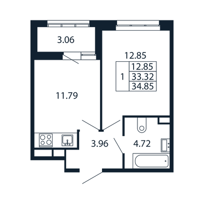 32,5 м², 1-комн. квартира, 1/13 этаж