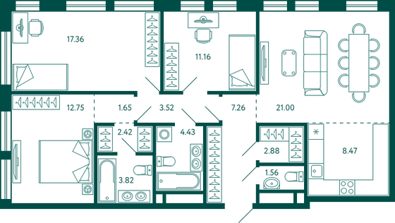 Продажа 3-комнатной квартиры 98,3 м², 12/14 этаж