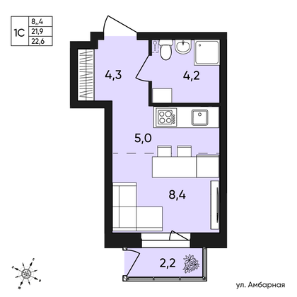 Продажа квартиры-студии 22,6 м², 1/9 этаж