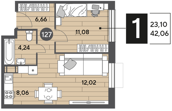 Продажа 1-комнатной квартиры 42,1 м², 7/10 этаж
