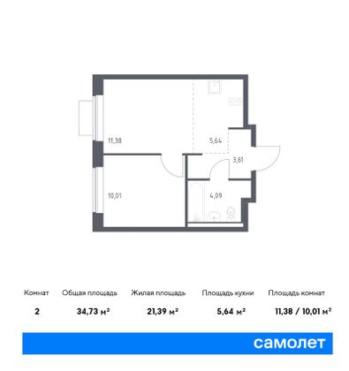 34,7 м², 1-комн. квартира, 2/13 этаж