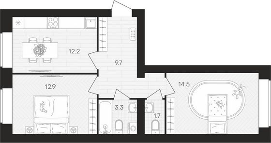 Продажа 2-комнатной квартиры 54,3 м², 2/10 этаж
