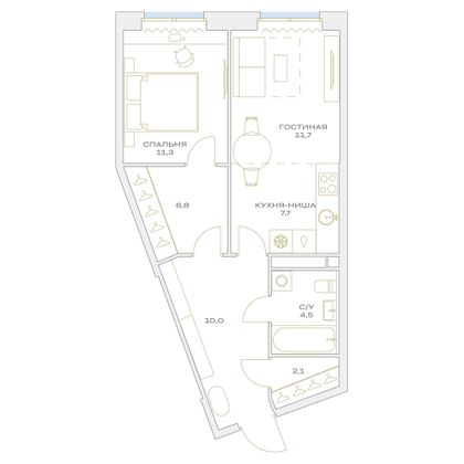 Продажа 2-комнатной квартиры 54,1 м², 5/23 этаж