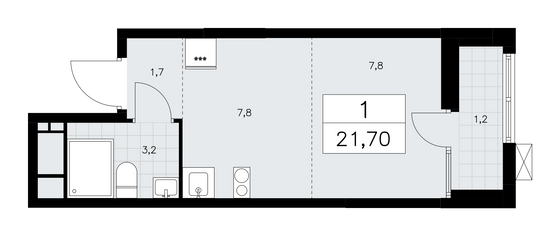 21,7 м², своб. планировка, 16/18 этаж