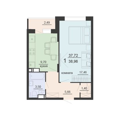 Продажа 1-комнатной квартиры 39 м², 9/20 этаж