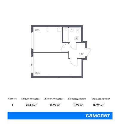 35,5 м², 1-комн. квартира, 6/14 этаж