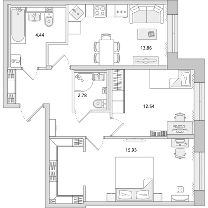 Продажа 2-комнатной квартиры 66,5 м², 1/20 этаж