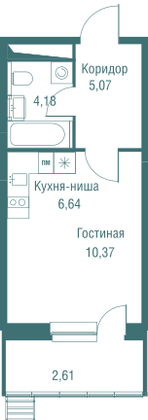 Продажа квартиры-студии 28,9 м², 13/16 этаж