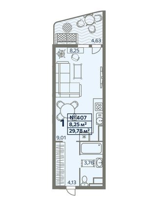 27,5 м², 1-комн. квартира, 5/8 этаж