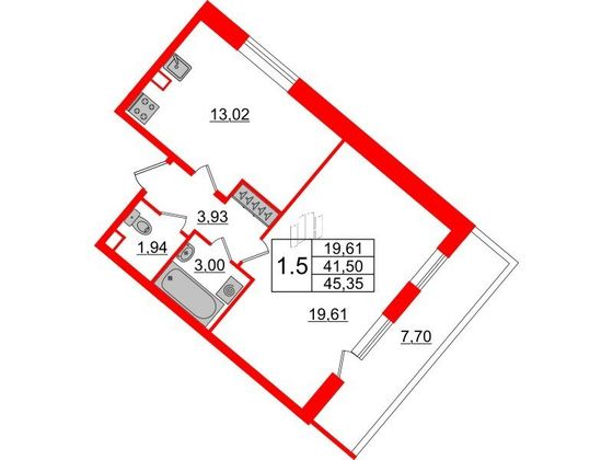 Продажа 1-комнатной квартиры 41,5 м², 1/17 этаж