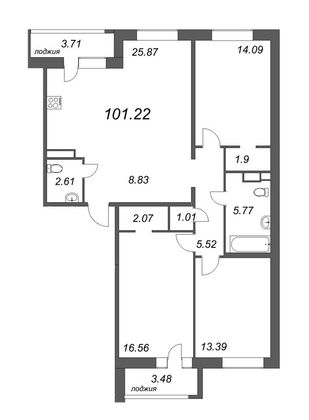 Продажа 4-комнатной квартиры 101,2 м², 6/12 этаж