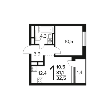 Продажа 1-комнатной квартиры 32,5 м², 9/11 этаж