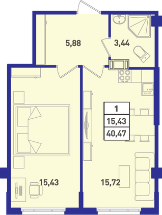Продажа 1-комнатной квартиры 47,1 м², 1/18 этаж
