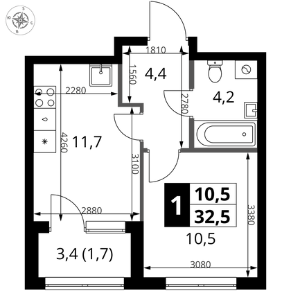 32,5 м², 1-комн. квартира, 2/18 этаж