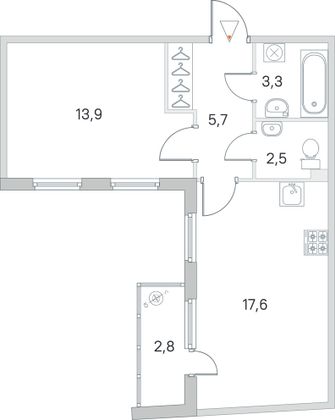Продажа 1-комнатной квартиры 44,4 м², 1/5 этаж