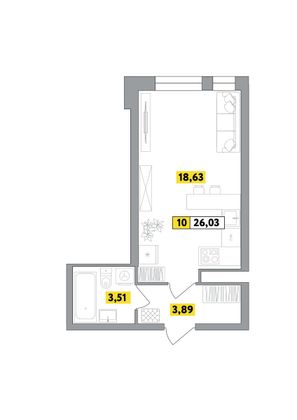 Продажа квартиры-студии 26 м², 1 этаж