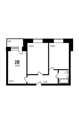 Продажа 2-комнатной квартиры 51,1 м², 4/5 этаж