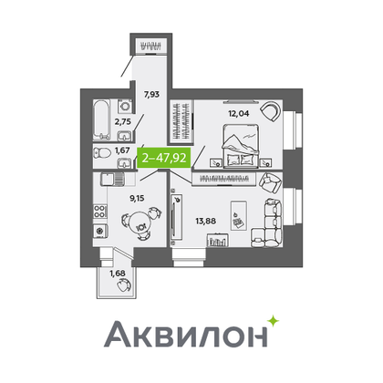 47,9 м², 2-комн. квартира, 3/9 этаж