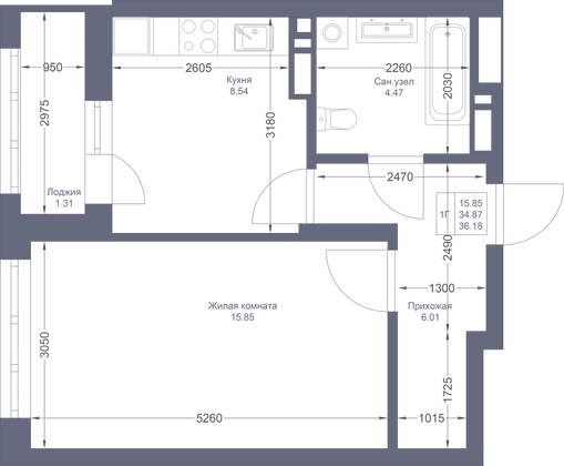 Продажа 1-комнатной квартиры 36,2 м², 4/22 этаж