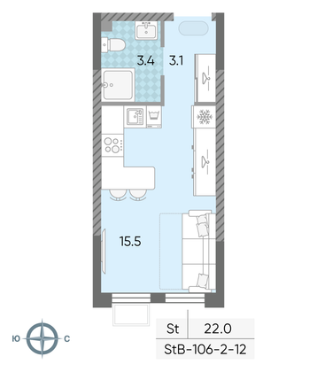 Продажа квартиры-студии 22 м², 12/24 этаж