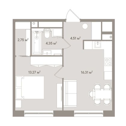 41,2 м², 2-комн. квартира, 3/14 этаж