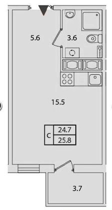 Продажа квартиры-студии 25,2 м², 15/16 этаж