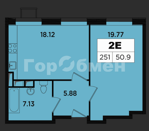 Продажа 2-комнатной квартиры 50,9 м², 12/18 этаж