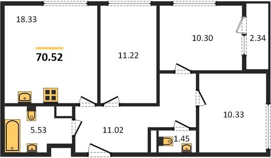 Продажа 3-комнатной квартиры 70,5 м², 4/16 этаж