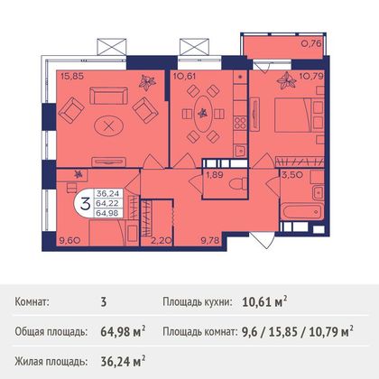 Продажа 3-комнатной квартиры 65 м², 16/21 этаж