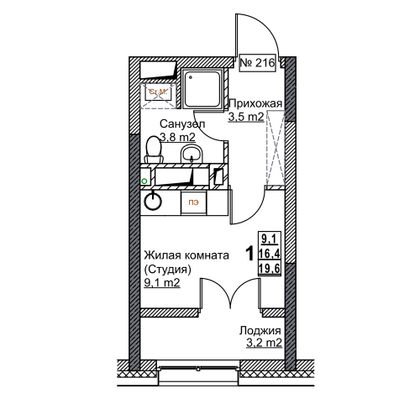 Продажа квартиры-студии 19,6 м², 10/24 этаж