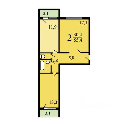 Аренда 2-комнатной квартиры 49,8 м², 13/14 этаж