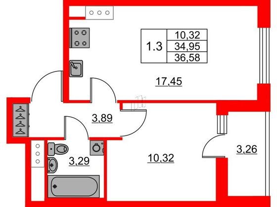 Продажа 1-комнатной квартиры 35 м², 23/23 этаж