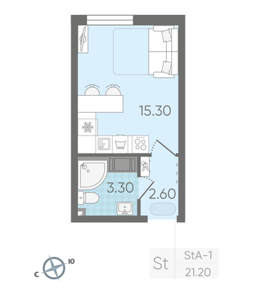 Продажа квартиры-студии 21,2 м², 24/25 этаж