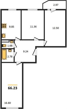 Продажа 3-комнатной квартиры 66,2 м², 3/16 этаж