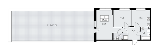 84,5 м², своб. планировка, 2/16 этаж