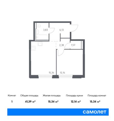 41,4 м², 1-комн. квартира, 24/30 этаж