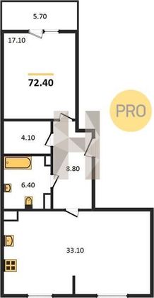 Продажа 1-комнатной квартиры 72,4 м², 2/8 этаж
