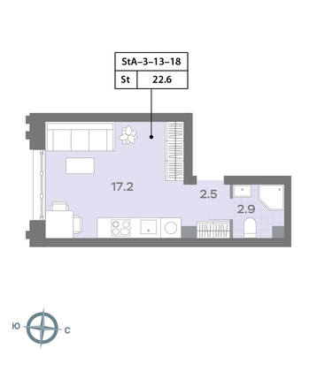 Продажа квартиры-студии 22,8 м², 16/32 этаж