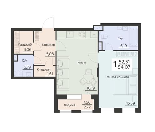 Продажа 1-комнатной квартиры 54,1 м², 9 этаж