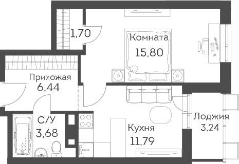 Продажа 1-комнатной квартиры 40,7 м², 24/24 этаж