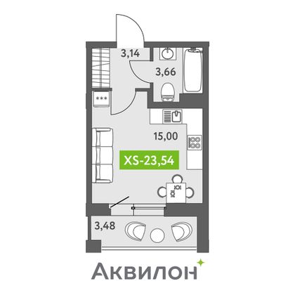 24,2 м², студия, 11/13 этаж