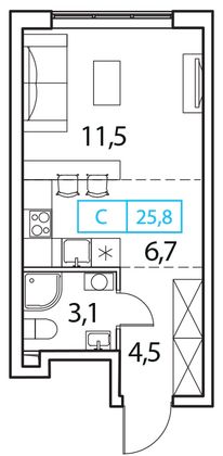 25,8 м², студия, 17/18 этаж