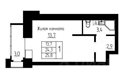 Продажа квартиры-студии 25,3 м², 6/10 этаж