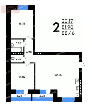 Продажа 2-комнатной квартиры 88,5 м², 1/3 этаж