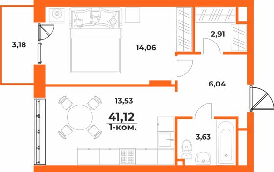 Продажа 1-комнатной квартиры 41,1 м², 5/10 этаж