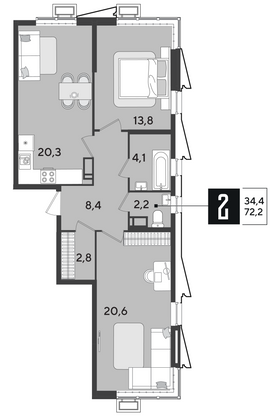Продажа 2-комнатной квартиры 72,2 м², 18/18 этаж