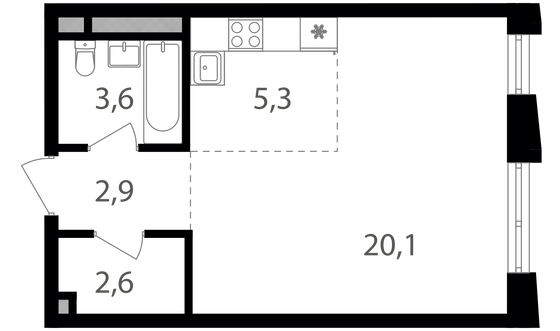 Продажа квартиры-студии 34,5 м², 18/18 этаж