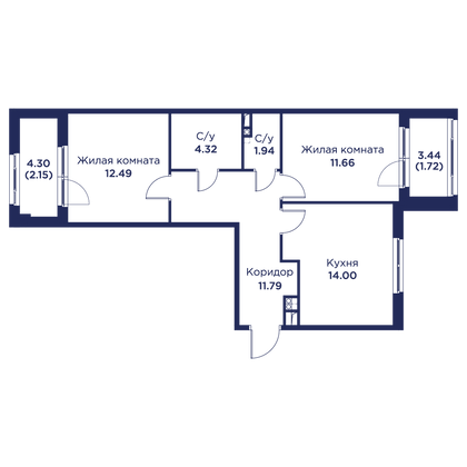 Продажа 2-комнатной квартиры 56,2 м², 3/5 этаж