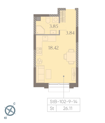 Продажа квартиры-студии 26,1 м², 9/23 этаж